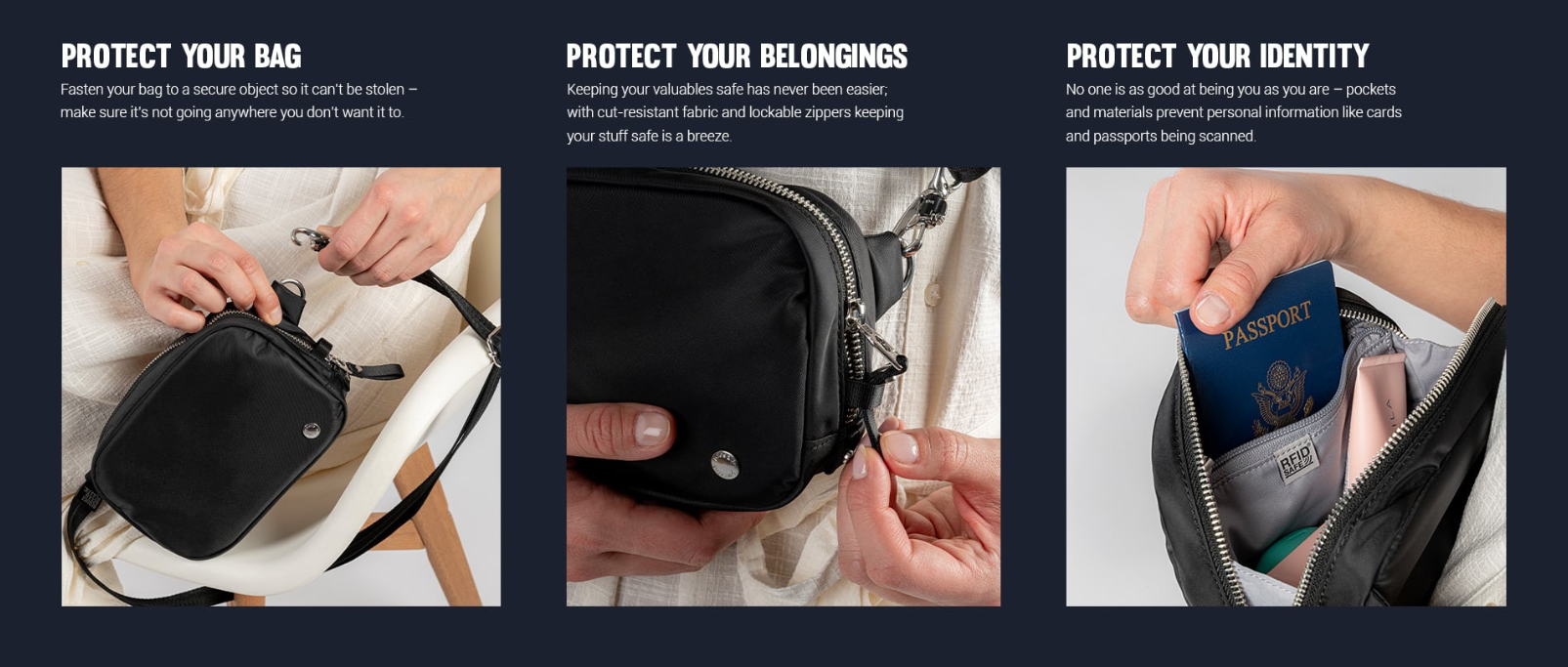 Pacsafe® W Anti-Theft Micro Sling technologie